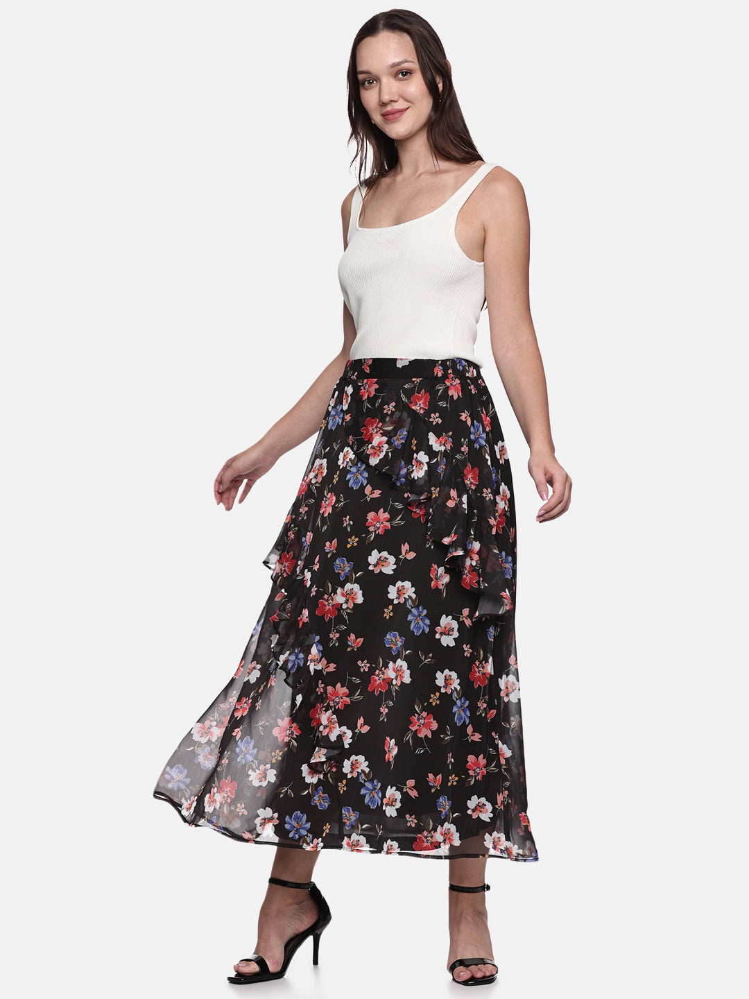 IS.U Floral Black Skirt