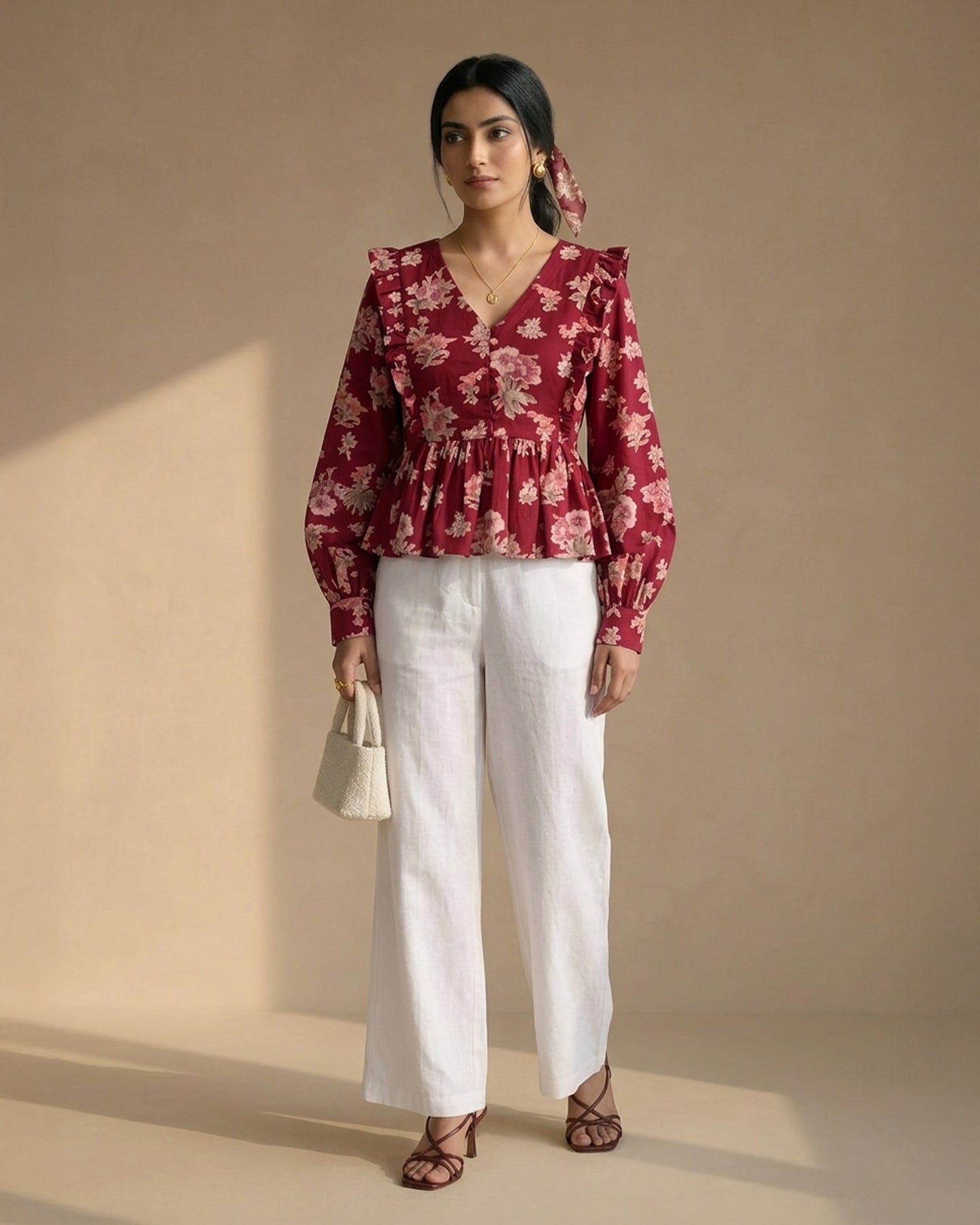Red Floral Peplum Top