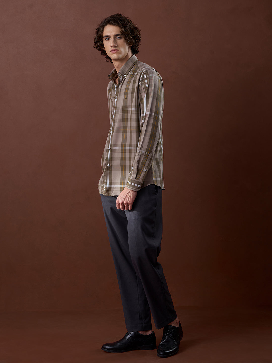 Brown Regular Fit Checked Casual Other Shirt for Men (LUJAN)