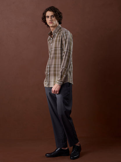 Brown Regular Fit Checked Casual Other Shirt for Men (LUJAN)