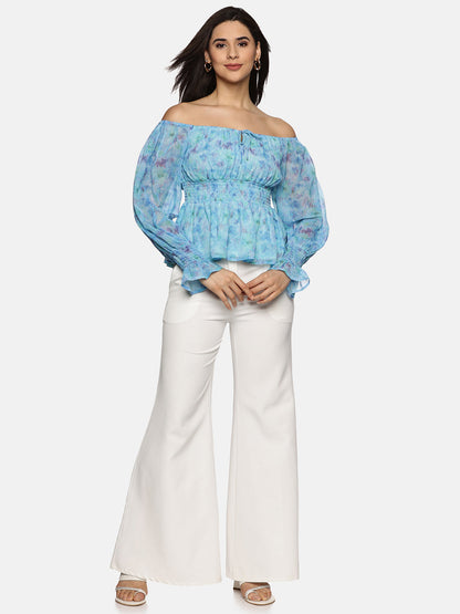 Buy Full Sleeve Peplum Top For Women In Blue