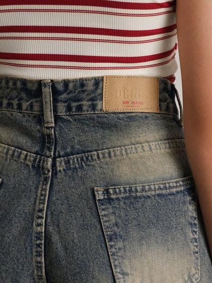 Grunge Blue Dirty Wash Super Wide Leg Jeans
