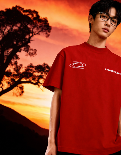 Chaotikish Round Neck Oversized Red T-Shirt