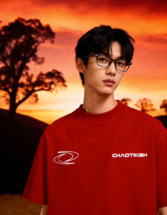 Chaotikish Round Neck Oversized Red T-Shirt
