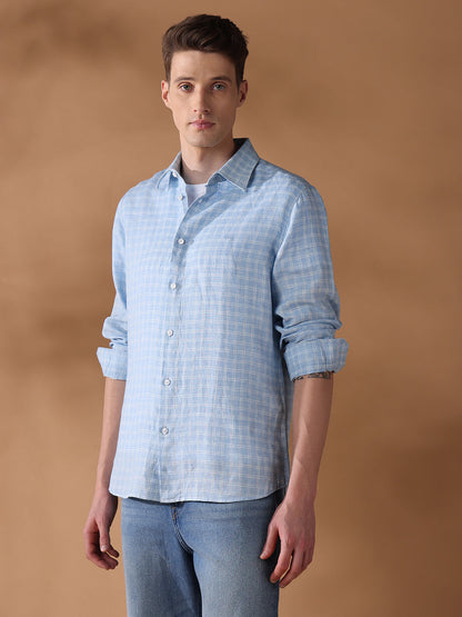Blue Regular Fit Checked Casual Shirt for Men (DORAL)