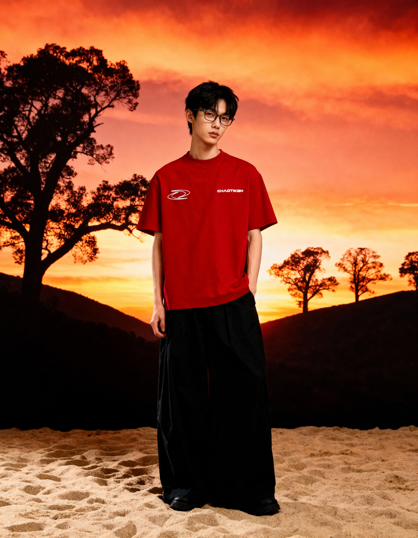 Chaotikish Round Neck Oversized Red T-Shirt