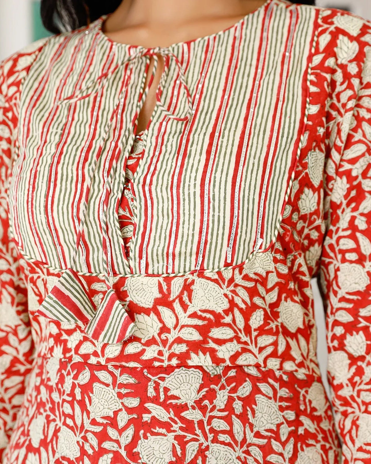 Red Flower Print Kurta Set
