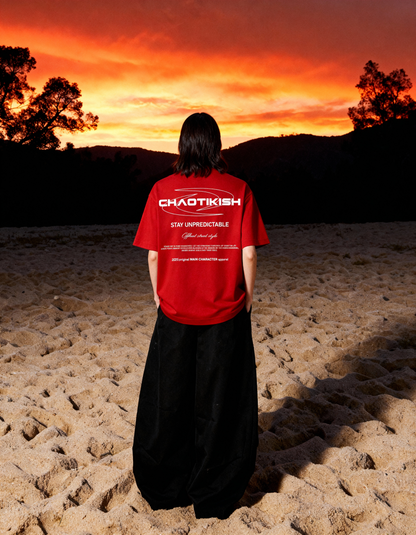 Chaotikish Round Neck Oversized Red T-Shirt Main Character