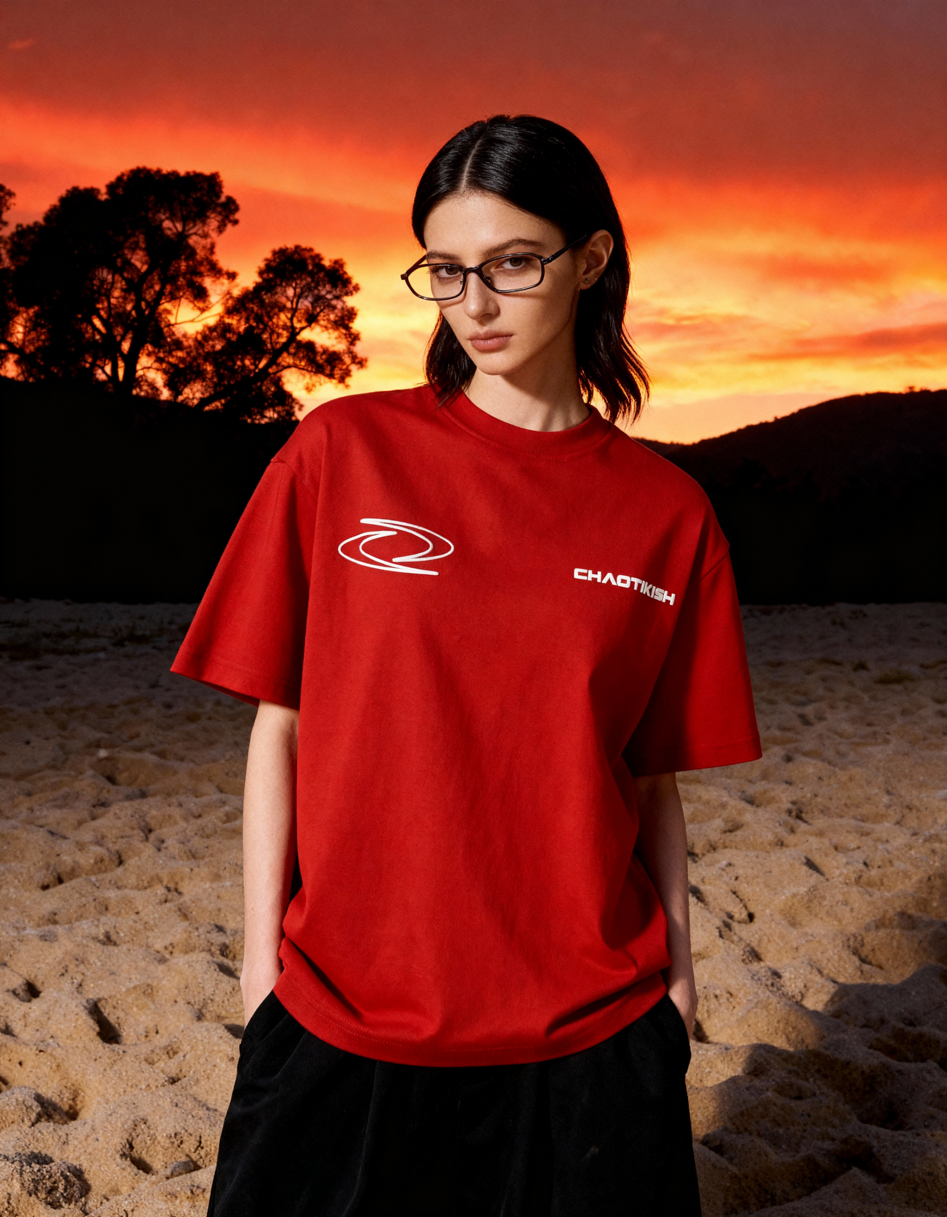 Chaotikish Round Neck Oversized Red T-Shirt Main Character