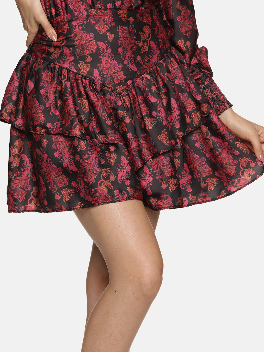 Buy Black Print Ruffle Mini Skirt For Women