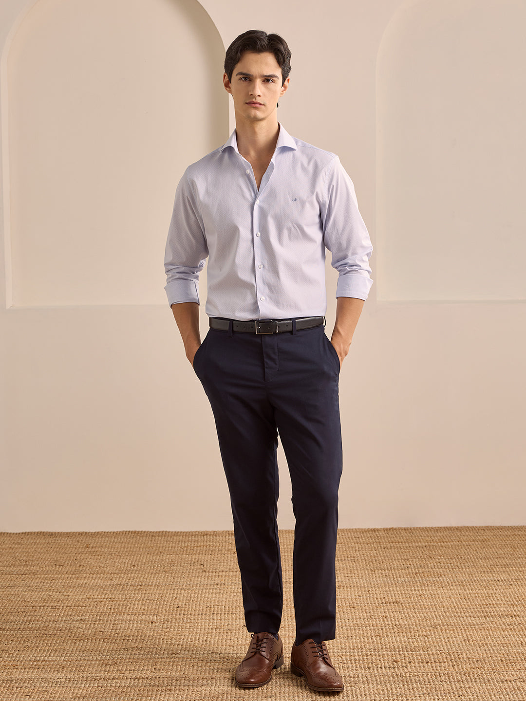White Slim Fit Striped Formal Poplin Shirt for Men (LIVAN)