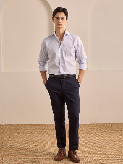 White Slim Fit Striped Formal Poplin Shirt for Men (LIVAN)