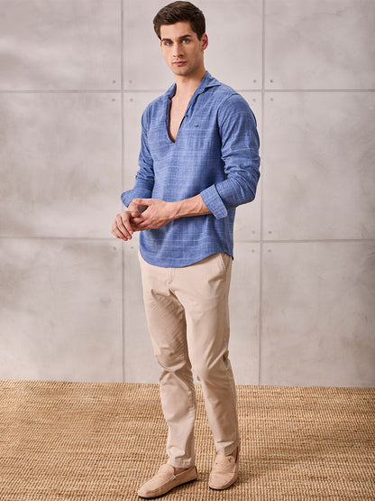 Regular Fit Cotton Blue Casual Shirt for Men (CERNO)