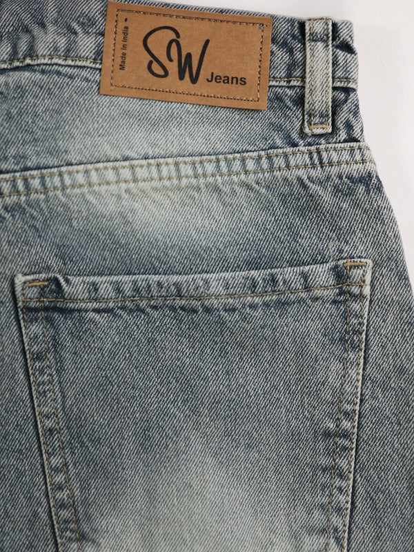 Smoke Blue Washed Wide Leg Jeans