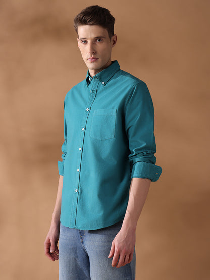 Teal Blue Regular Fit Solid Casual Shirt for Men (OWEN)