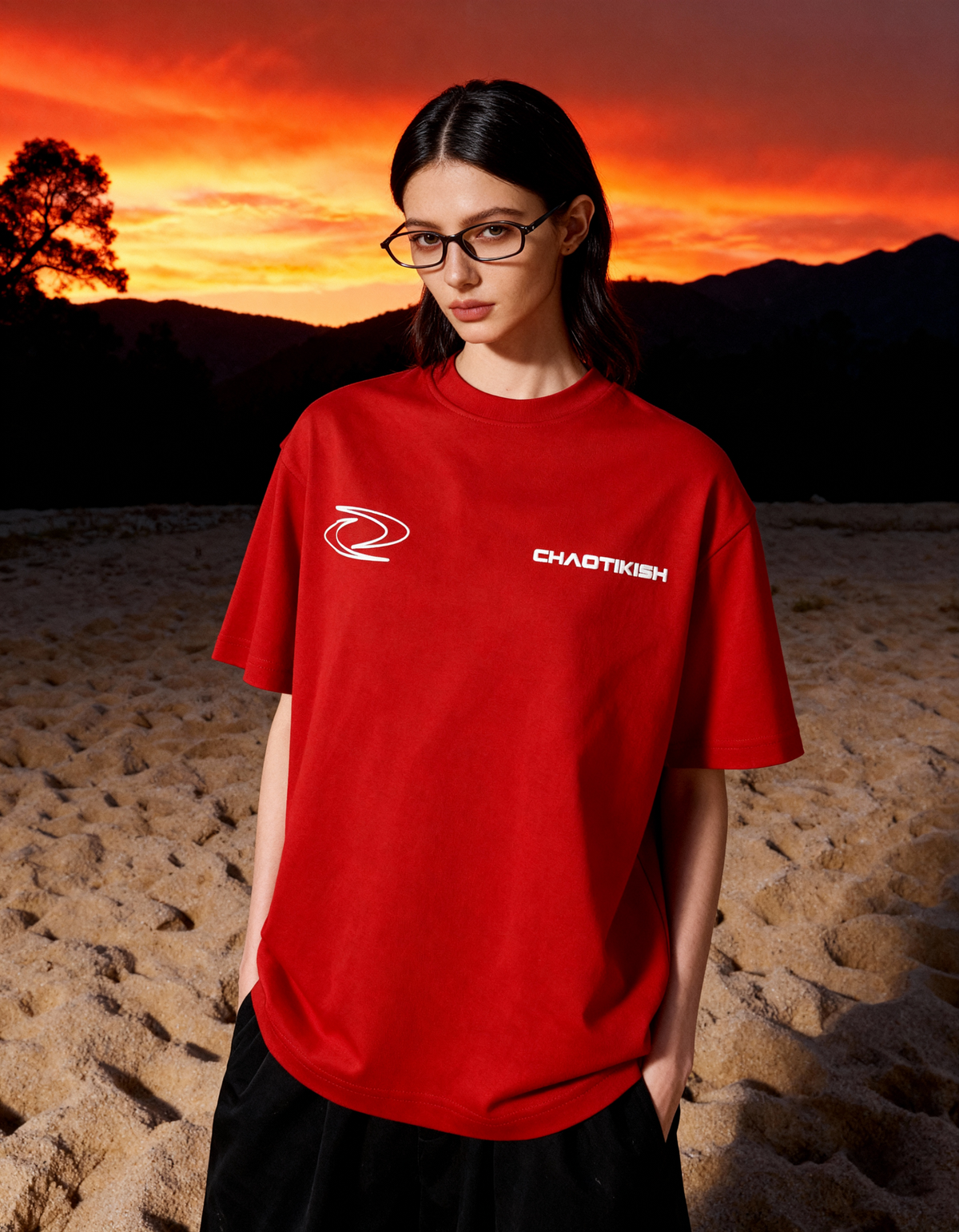 Chaotikish Round Neck Oversized Red T-Shirt Main Character