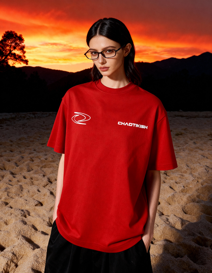 Chaotikish Round Neck Oversized Red T-Shirt Main Character