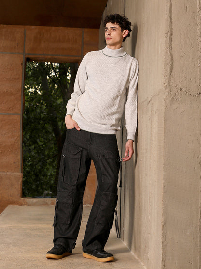 Herringbone Textured Pullover Sweater