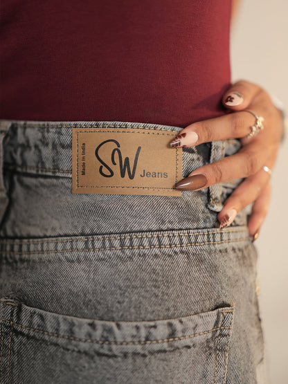 Comet Grey Washed Wide Leg Jeans