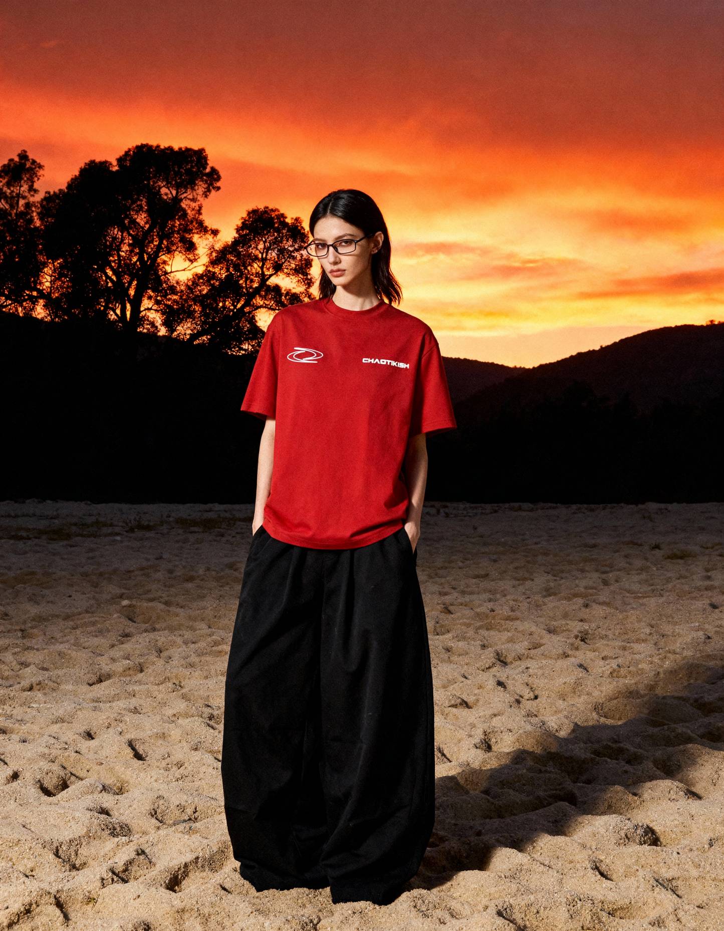 Chaotikish Round Neck Oversized Red T-Shirt Main Character