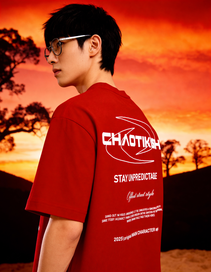 Chaotikish Round Neck Oversized Red T-Shirt