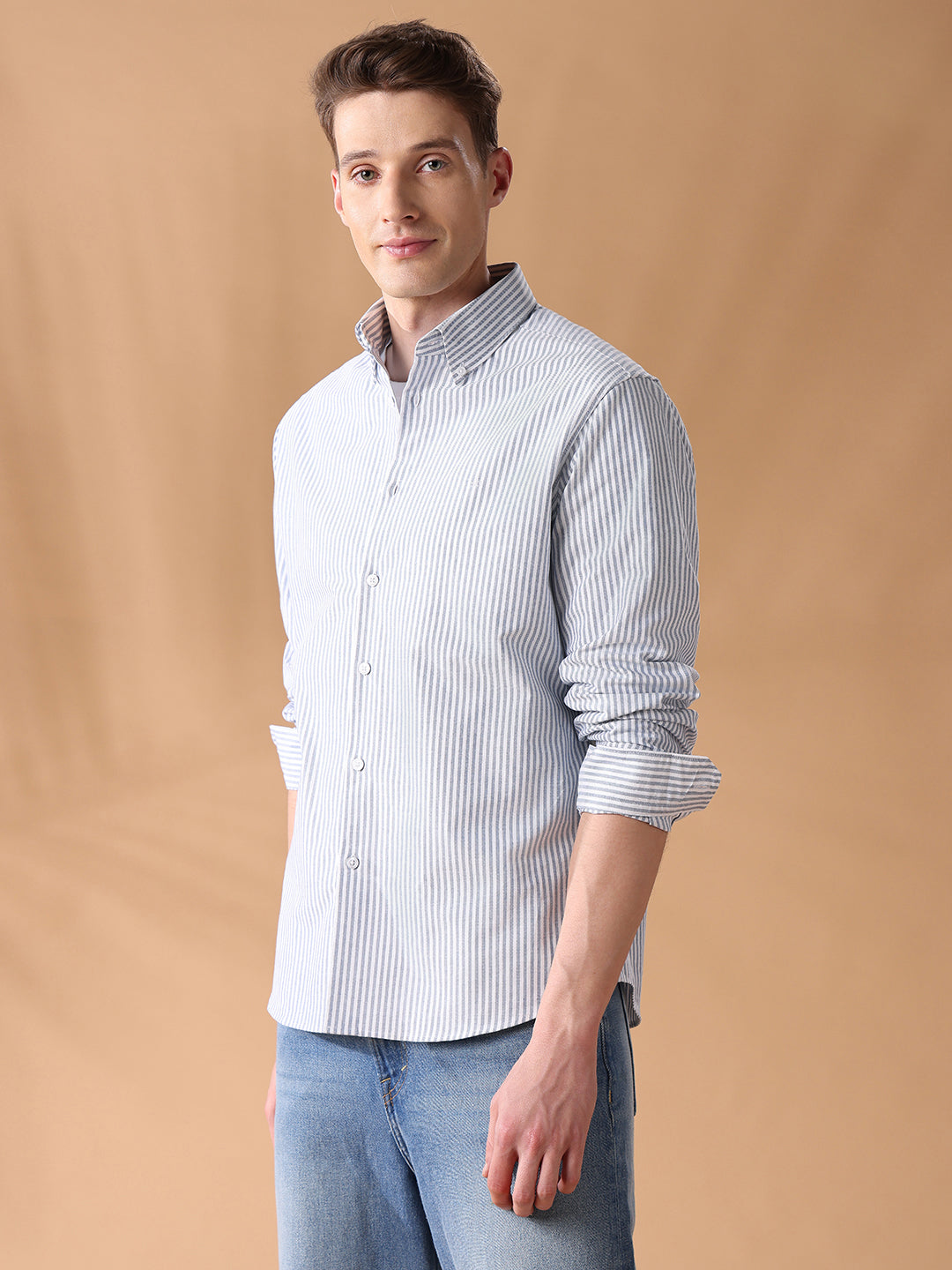 Blue Regular Fit Striped Casual Shirt for Men (AVINO)