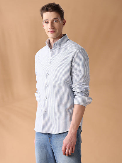 Blue Regular Fit Striped Casual Shirt for Men (AVINO)