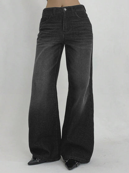 Space Black Washed Wide Leg Jeans