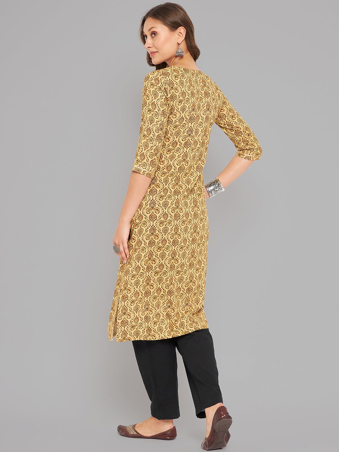 Women Mustard Kurta With Lace Krya