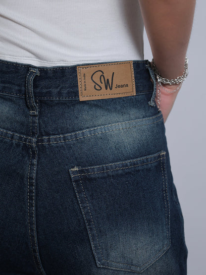 Oxford Blue Washed Super Wide Leg Jeans