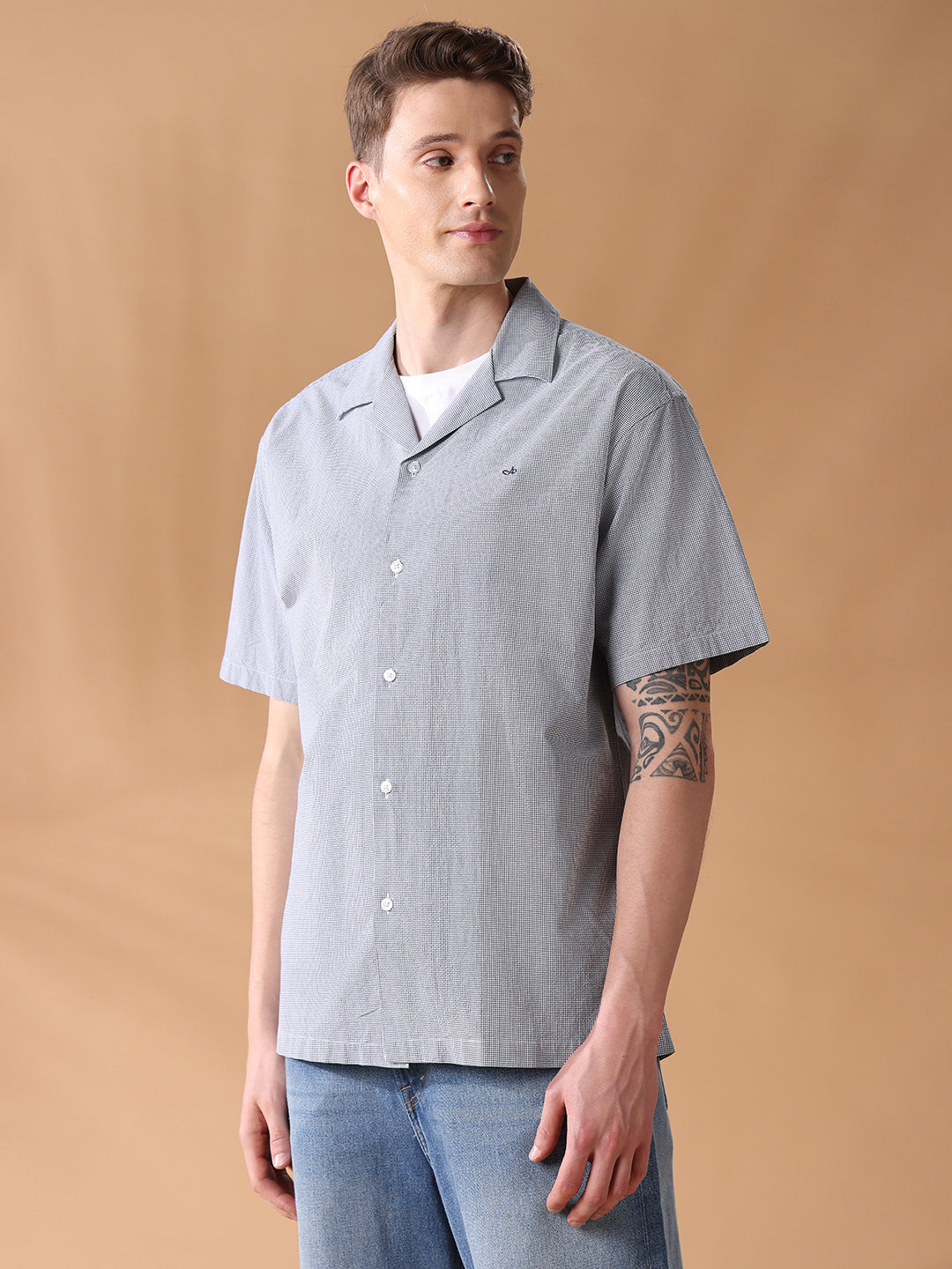Grey Regular Fit Checked Casual Shirt for Men (LEONO)