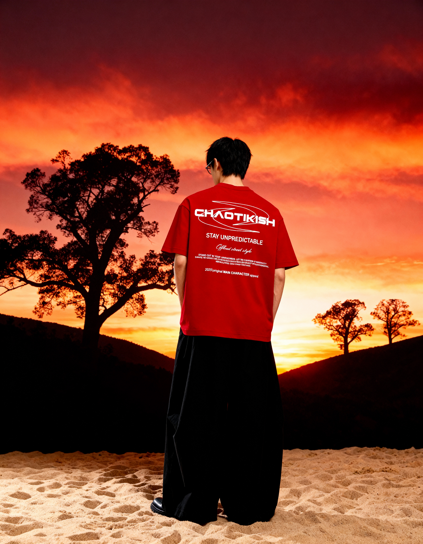 Chaotikish Round Neck Oversized Red T-Shirt Main Character