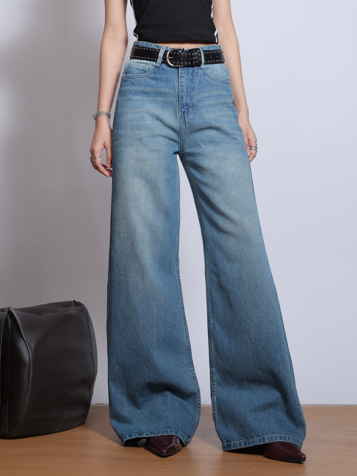 Aqua Blue Vintage Washed Super Wide Leg Jeansâ€¨