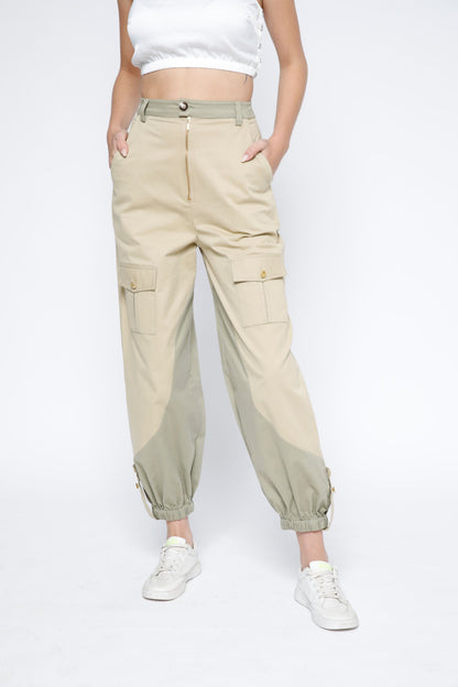 Elastic Hem Two-Tone Cargo Joggers