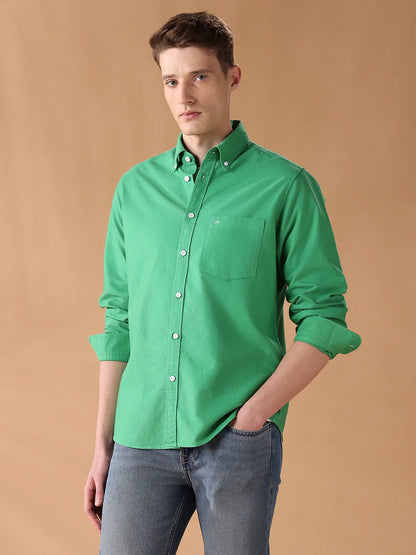 Green Regular Fit Solid Casual Shirt for Men (MAELO)