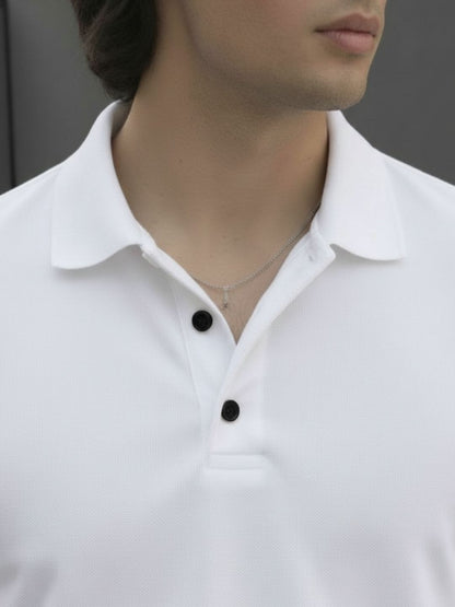 Men White Solid Cotton Polo Collar Half Sleeve Regular Fit T-Shirt