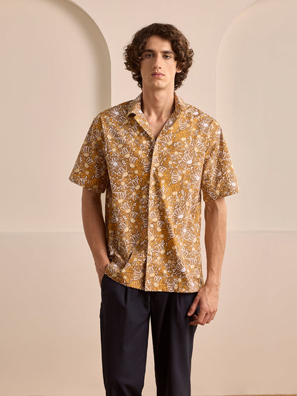 Beige Regular Fit Printed Casual Cotton Shirt for Men (LUNAX)