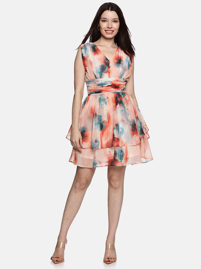IS.U Floral Peach Tiered Dress