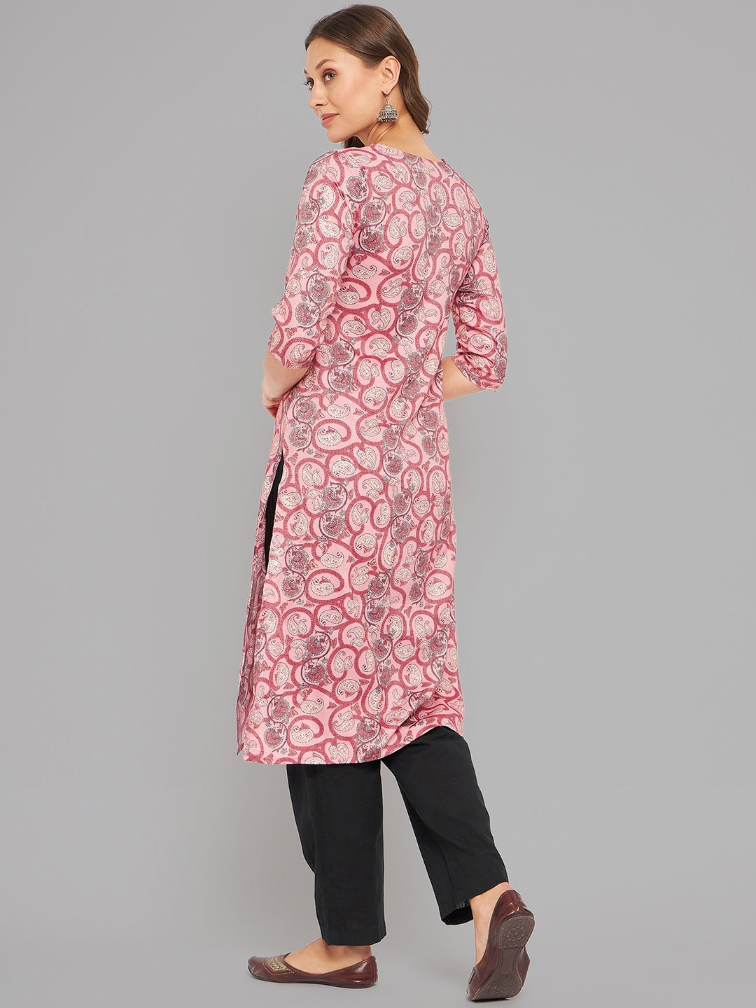 Women Pink Printed Straight Kurta Krya