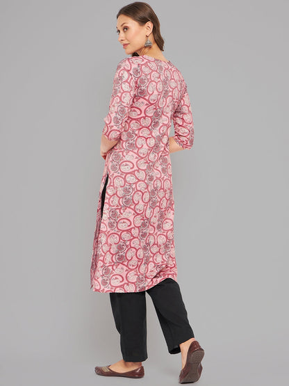Women Pink Printed Straight Kurta Krya
