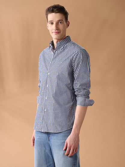 Blue Regular Fit Checked Casual Shirt for Men (LARS)