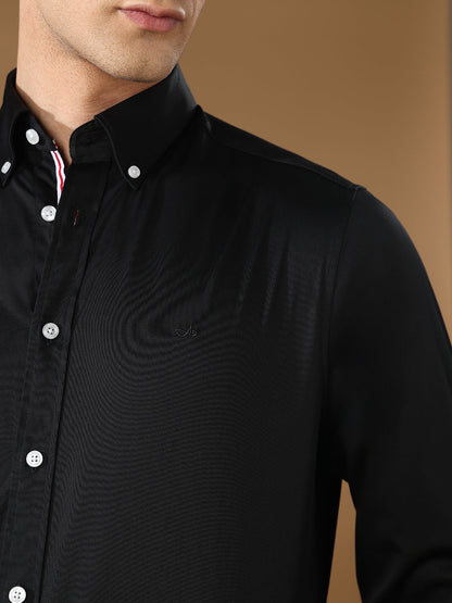 Black Regular Fit Formal Satin Shirt