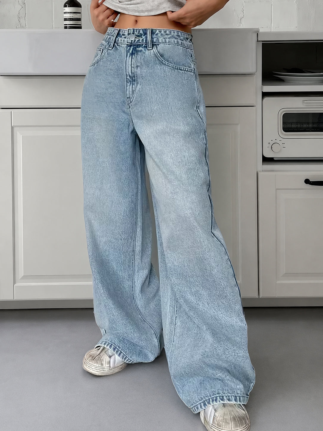 80s Ice Blue Washed Super Wide Leg Jeans