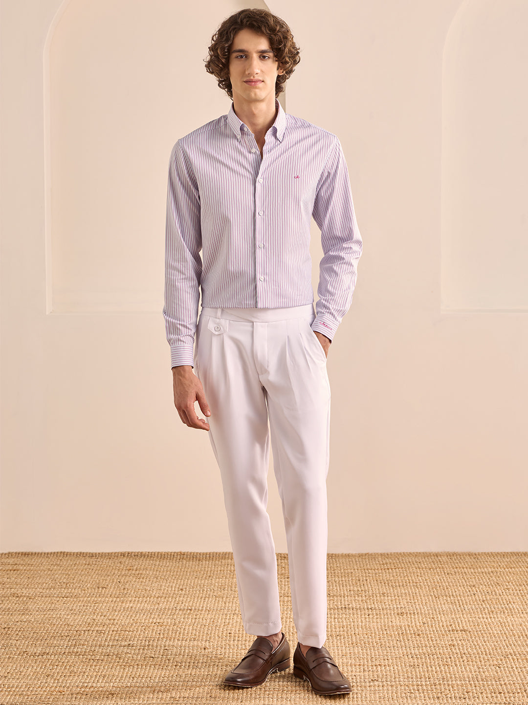Pink Regular Fit Striped Formal Cotton Shirt for Men (LAYLA)