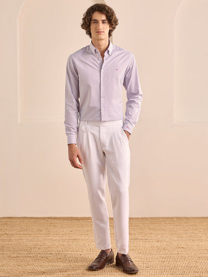 Pink Regular Fit Striped Formal Cotton Shirt for Men (LAYLA)