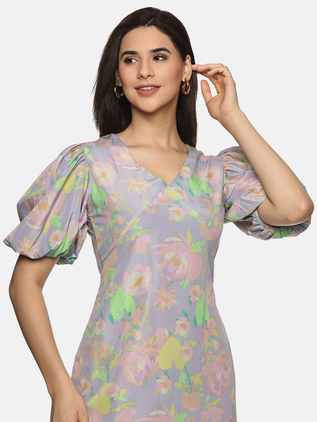 Buy purple printed midaxi dress for women 