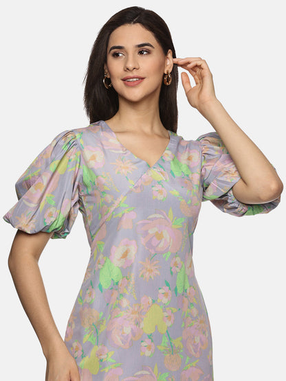 Buy purple printed midaxi dress for women 