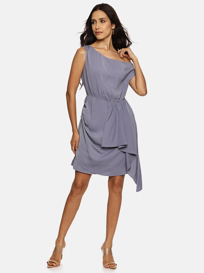 IS.U Solid Blue Granite Ruffle Dress