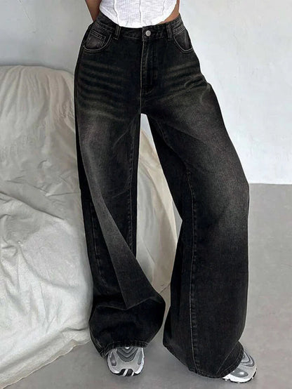 Retro Black Washed Super Wide Leg Jeans