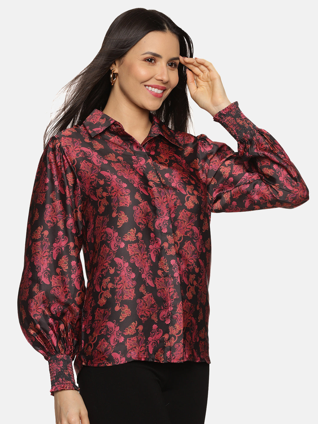 Buy Print Black Satin Shirt For Women
